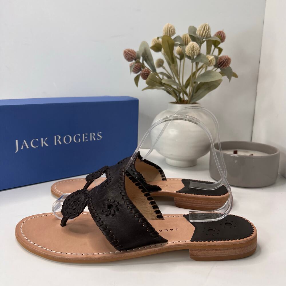 Jack Rogers Jack Flat Leather Slide Sandal Black 124251JK01 Women 9.5 M Tried On